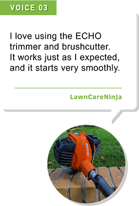I love using the ECHO trimmer and brushcutter. It works just as I expected, and it starts very smoothly.
